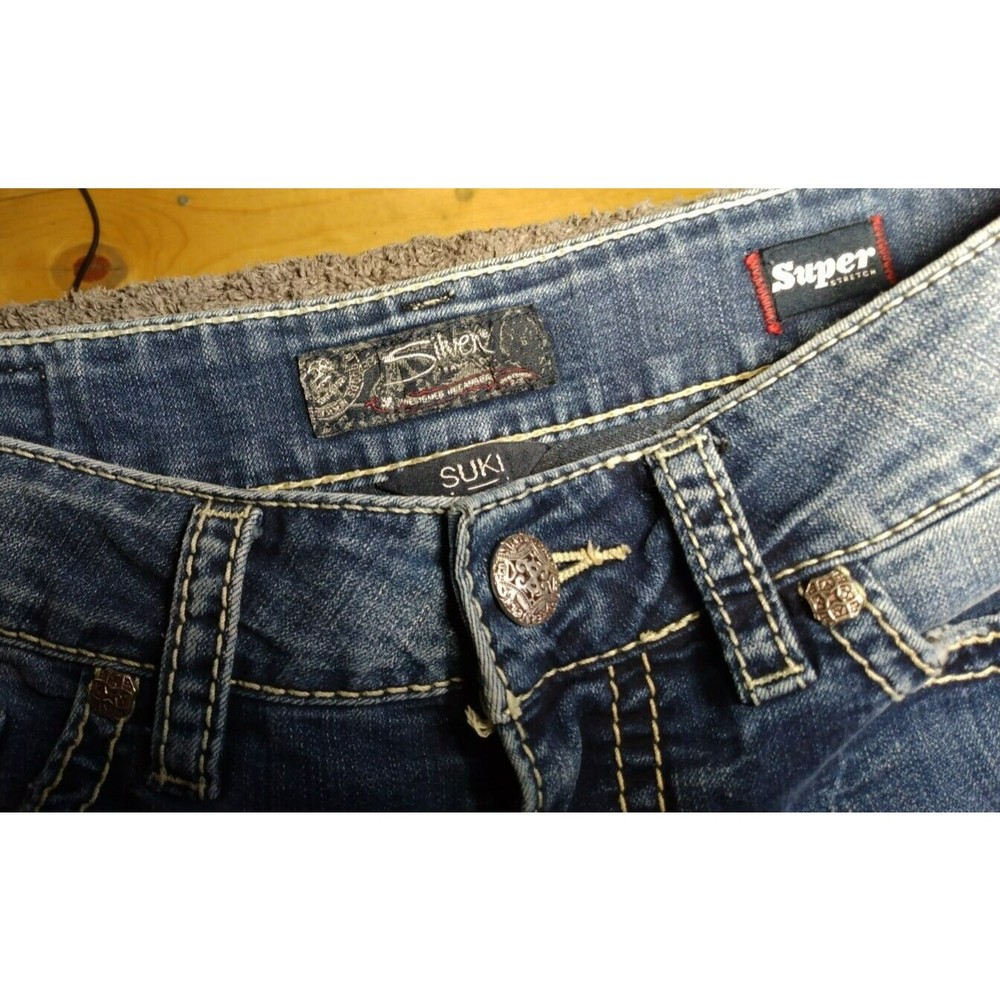 Silver Super Stretch Suki Women's Jeans Size 29 x 33 Mid Slim Boot Cut